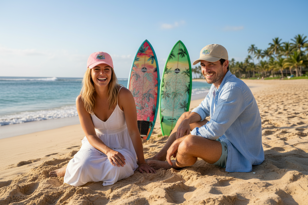 Ocean Vibes Caps - Pink & Stone