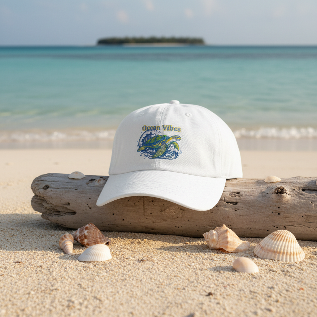 Ocean Vibes Dad Cap - White Beach