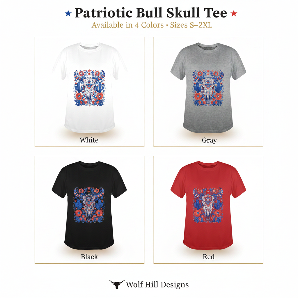 Patriotic Bull Skull - All 4 Colors Template