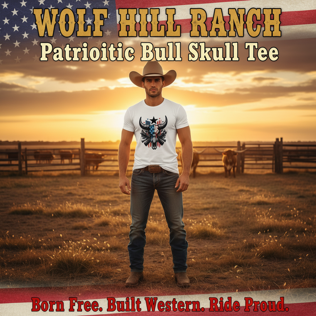 Patriotic Bull Skull – Bold Western Sales Ad
