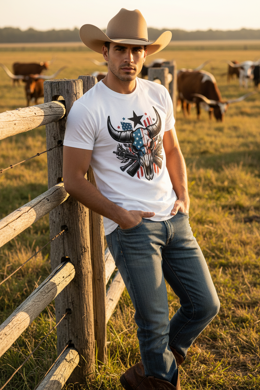 Patriotic Bull Skull – Fence Post