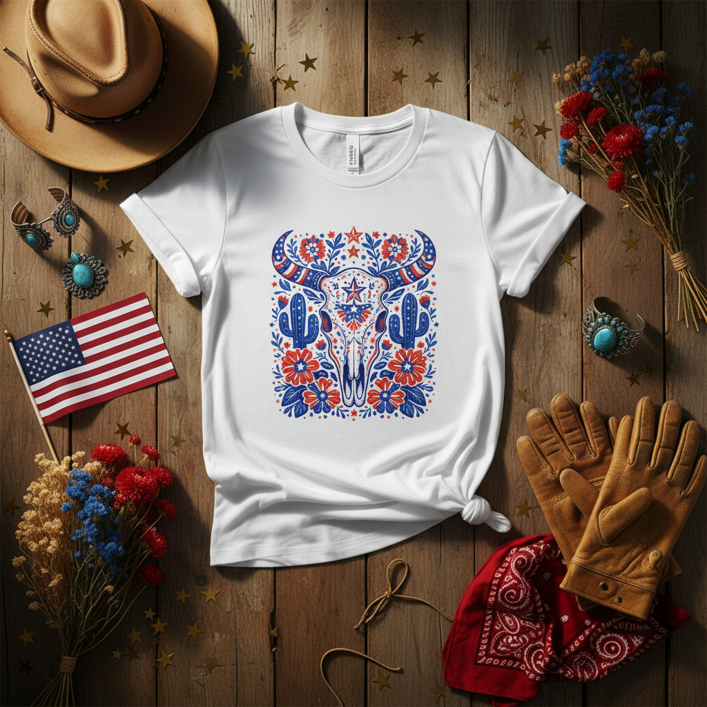 Patriotic Bull Skull - Flat Lay