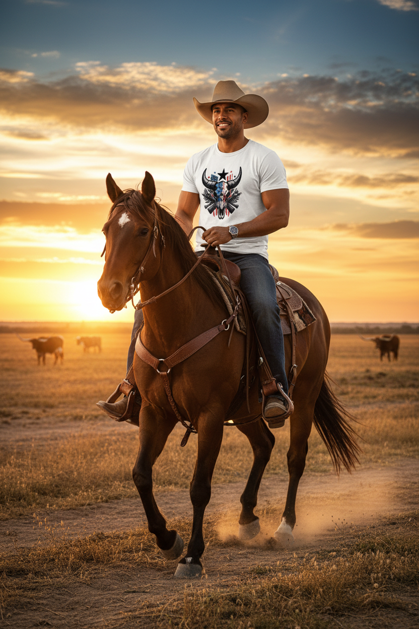 Patriotic Bull Skull – Horseback