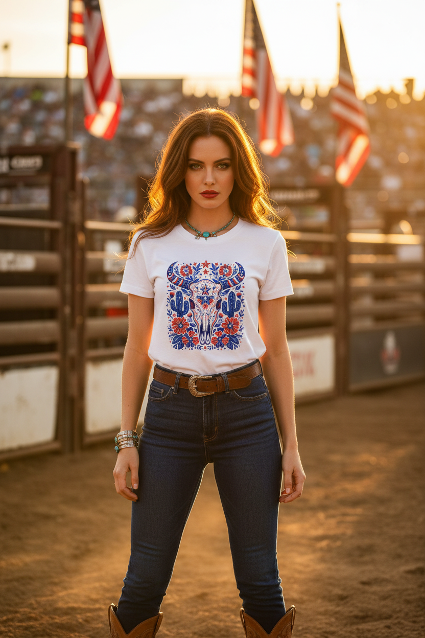 Patriotic Bull Skull - Rodeo Arena