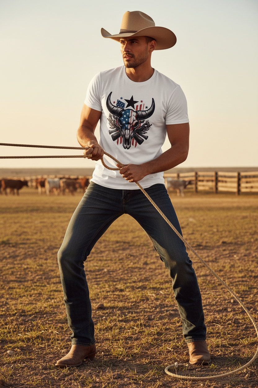 Patriotic Bull Skull – Roping