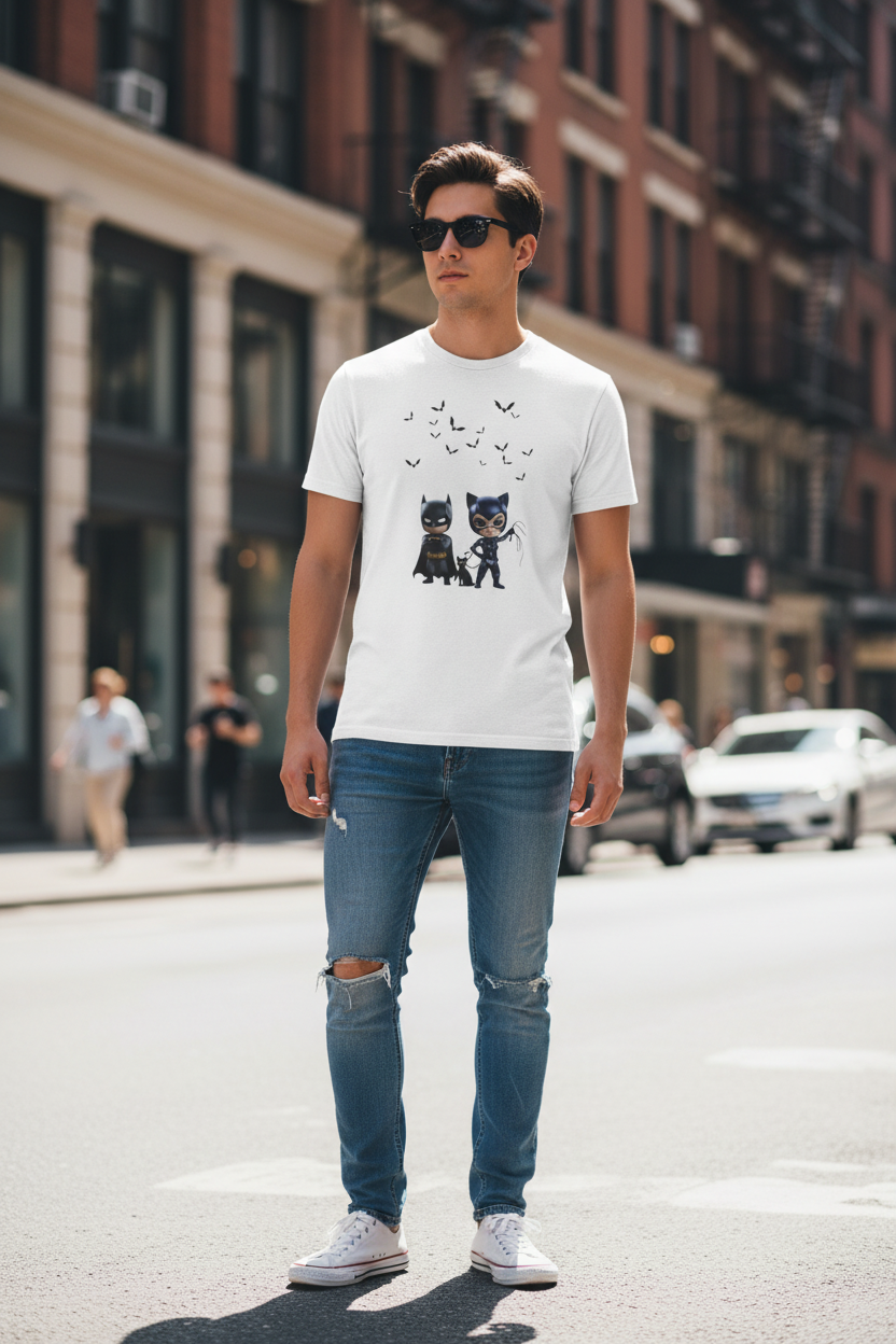 Person in white tee in urban city setting