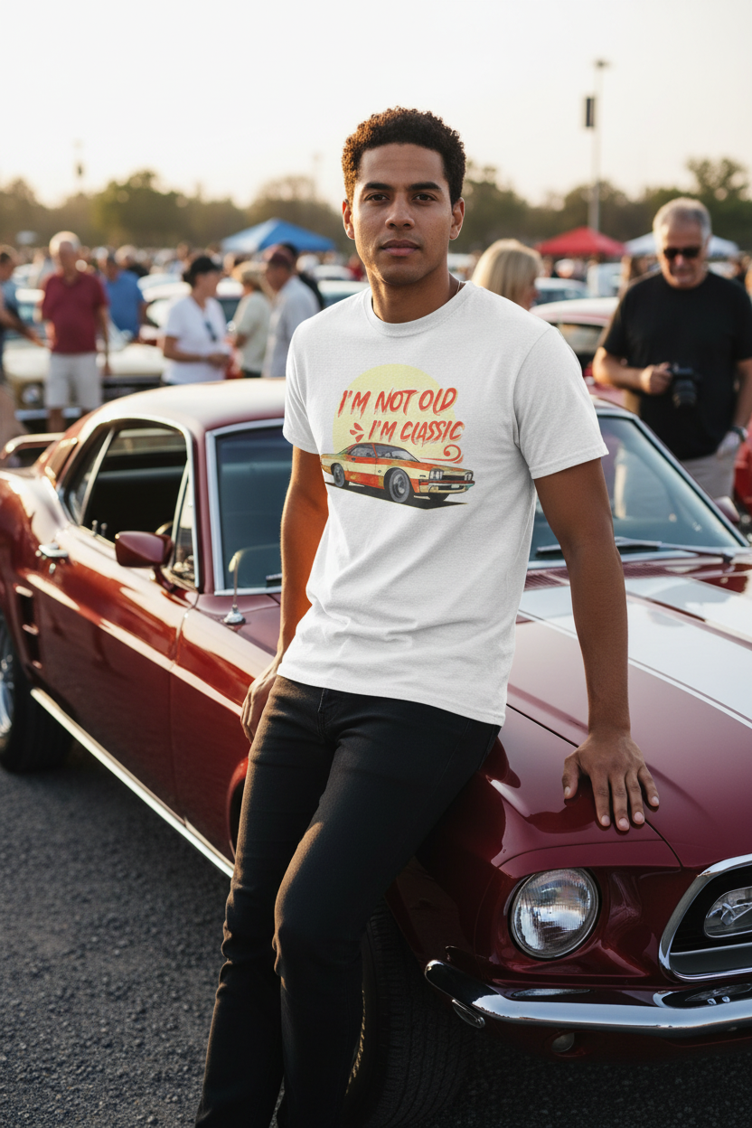 Person wearing white I'm Not Old I'm Classic tee