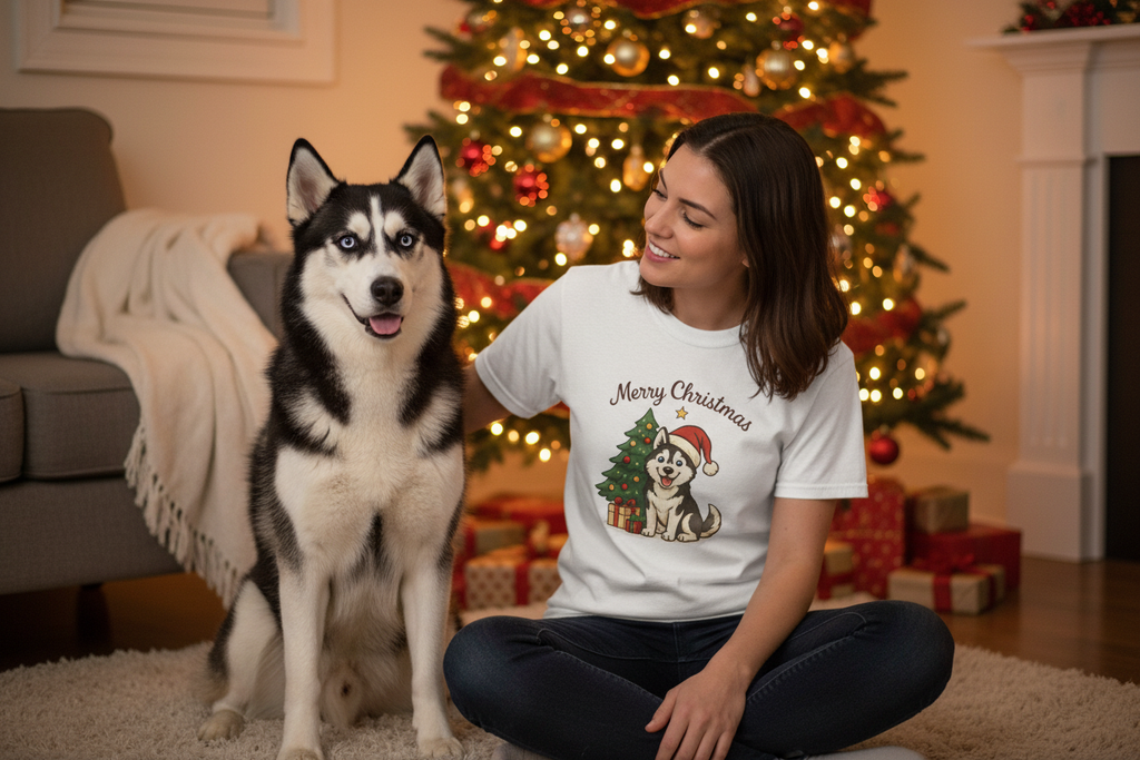 Person with beautiful husky indoors