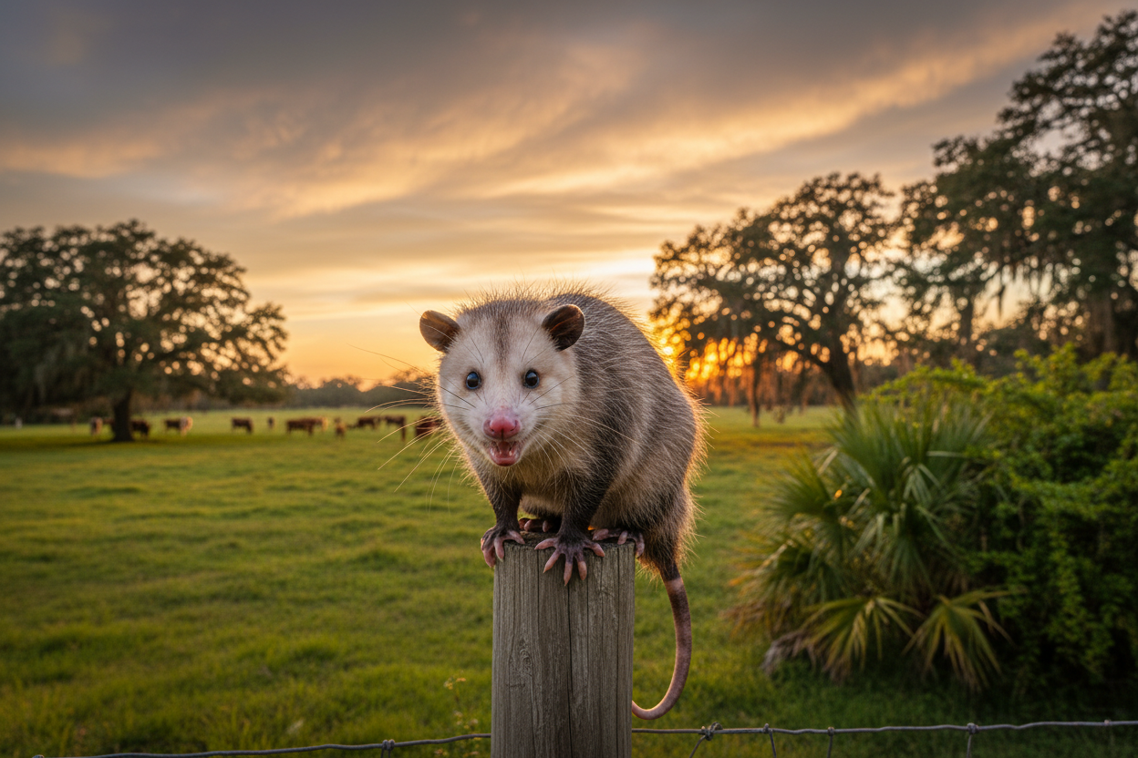 Pete - Florida Possum on Ranch with Cows