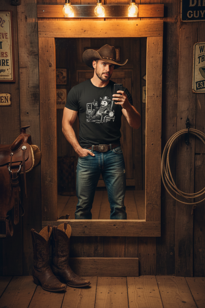 Pete Night Shift Cowboy Mirror Selfie