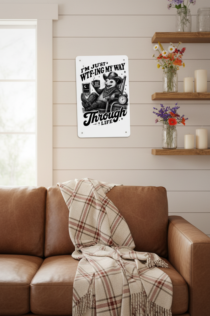Pete WTF Sign Farmhouse Living Room