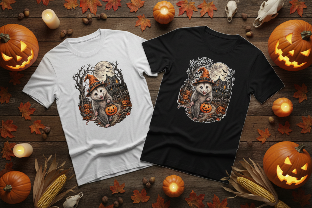 Pete's Haunted Harvest Tee - Black & White Flat Lay