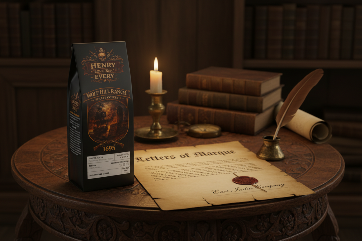 Pirate Coffee 1695 Blend - Letters of Marque Historical Mockup
