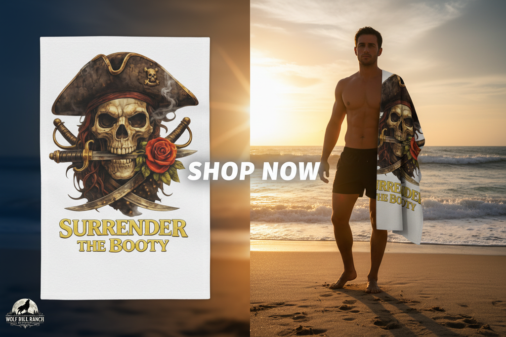 Pirate Skull Towel Shop Now Banner - Correct Design