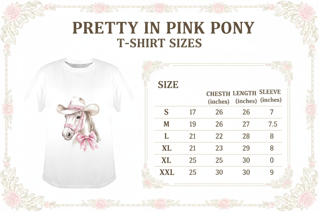 Pretty in Pink Pony Tee - Size Chart