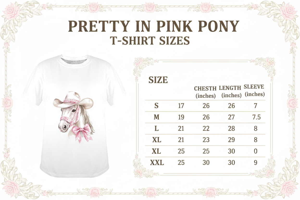 Pretty in Pink Pony Tee - Size Chart