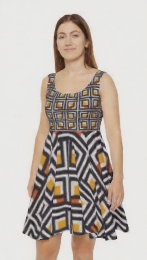 Vintage Elite Society Dress — Black, White & Amber