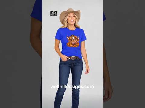 Highland Cow Halloween Women’s T-Shirt   Western Cowgirl Pumpkin