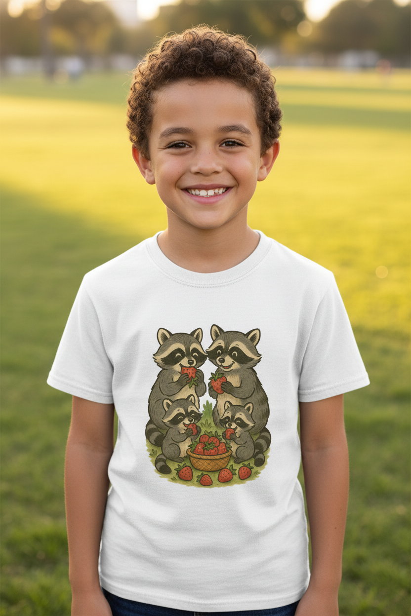 Raccoon Strawberry Feast Boy Mockup