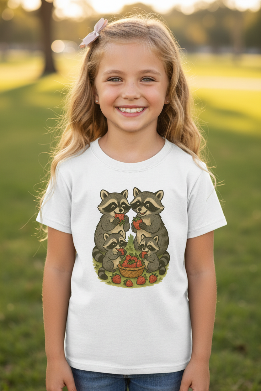 Raccoon Strawberry Feast Girl Mockup