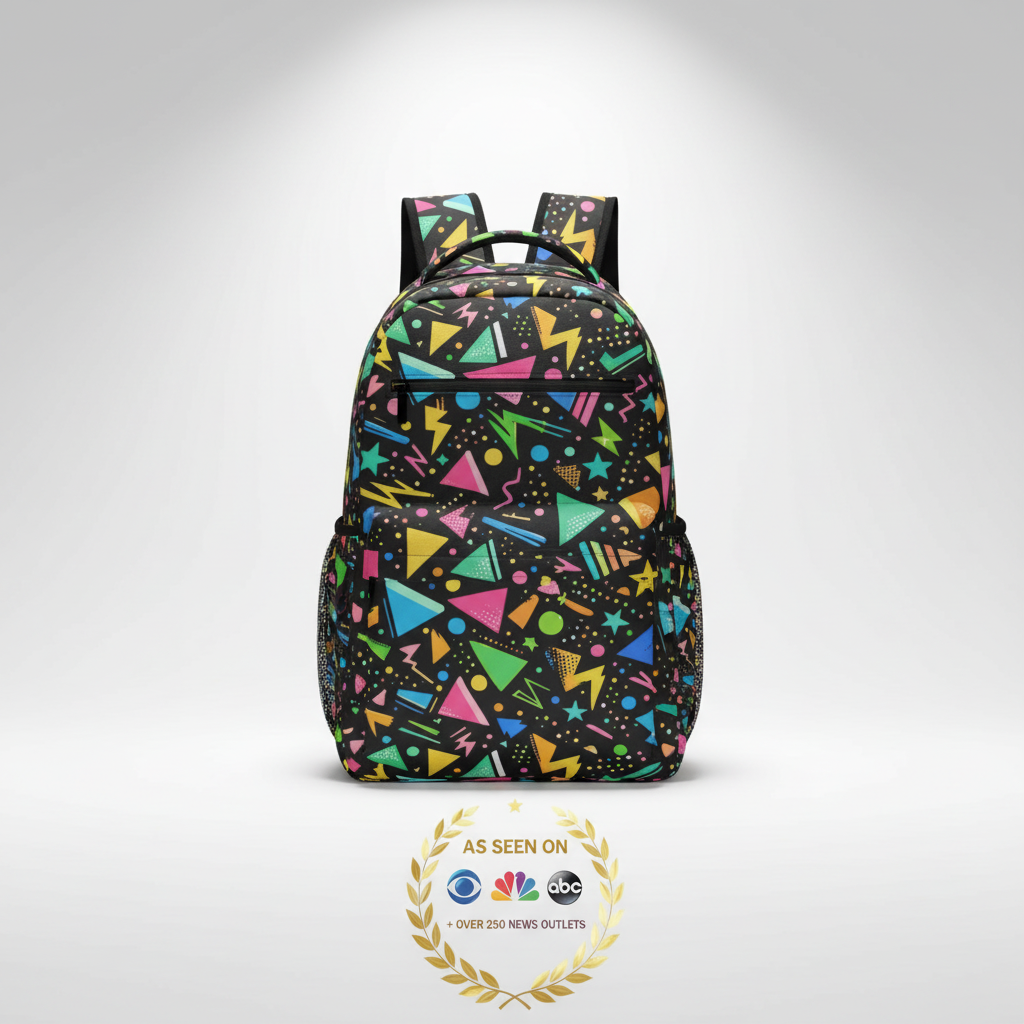 Rad 80s Chaos Backpack – White Background with Badge