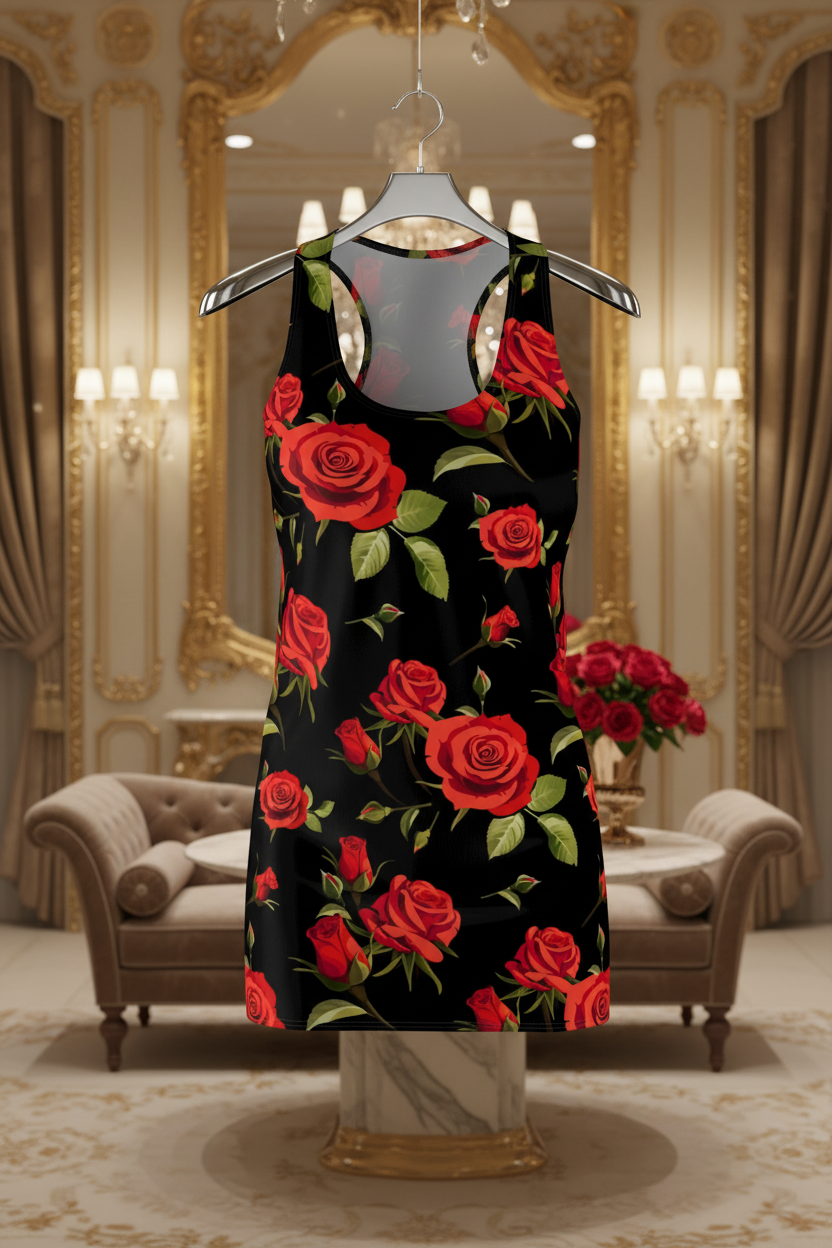 Red Rose Racerback Dress on Hanger in Glam Room