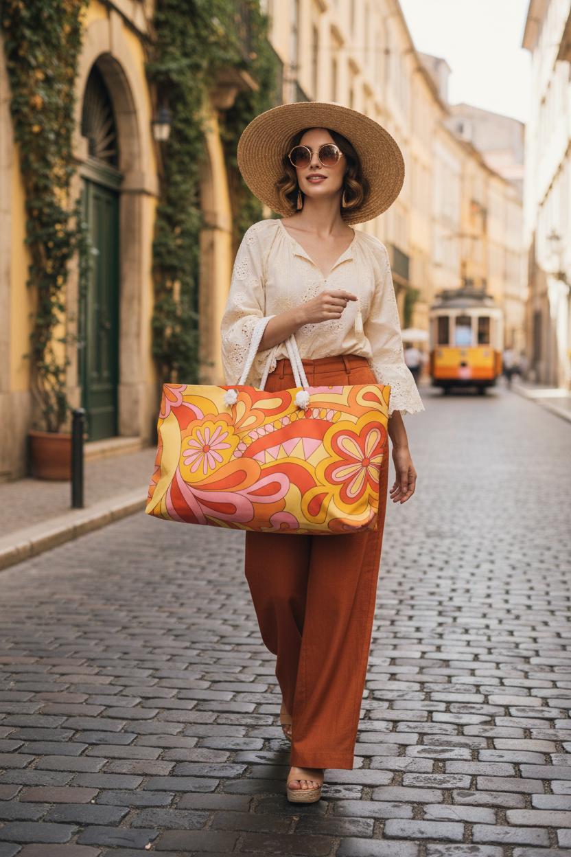 Retro Floral Weekender Bag Walking