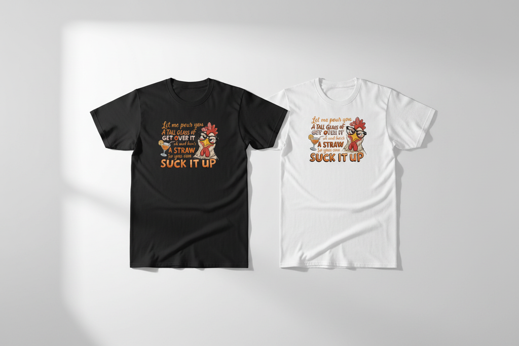 Sassy Chicken Tee – Black & White Side by Side