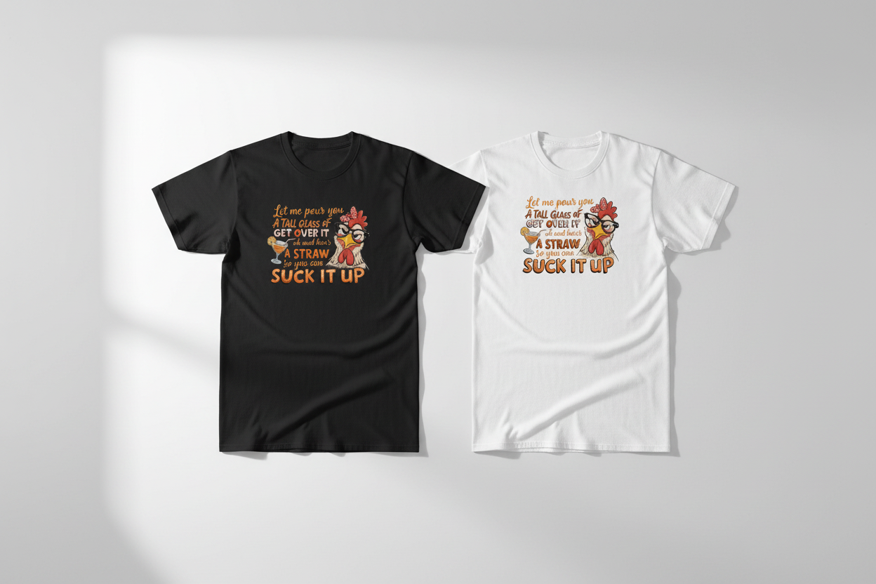 Sassy Chicken Tee – Black & White Side by Side