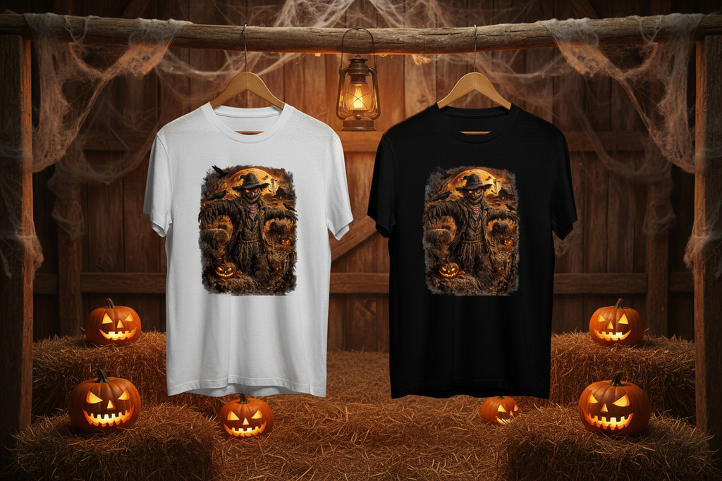 Scarecrow Tees Hanging in Barn