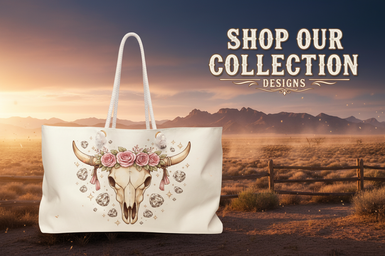 Shop Our Collection - Boho Cow Skull Weekender