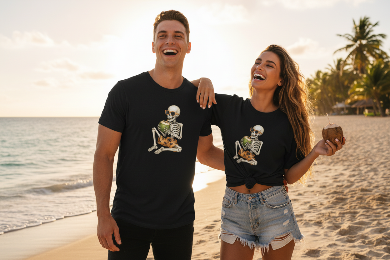 Skeleton Tee - Couple Side by Side Beach