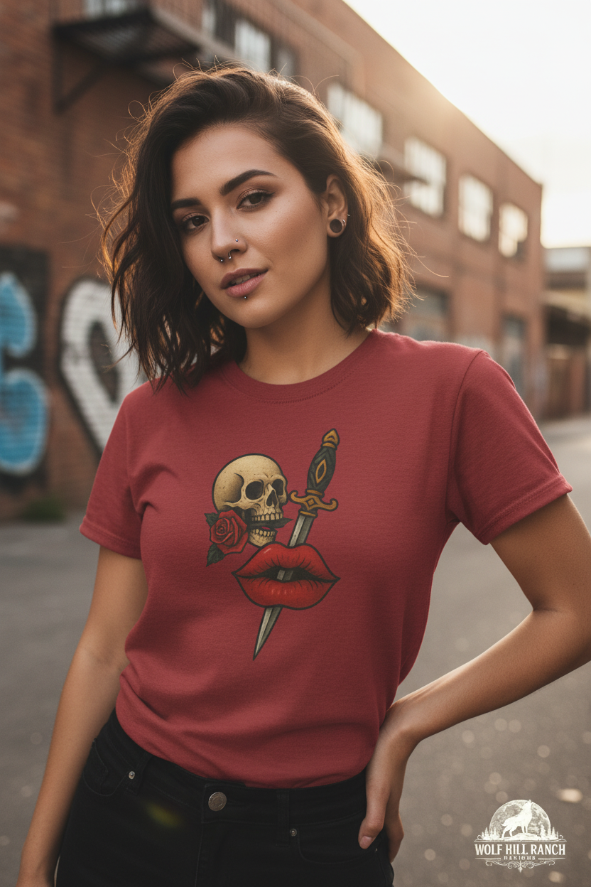 Skull Dagger Love - Antique Cherry Red