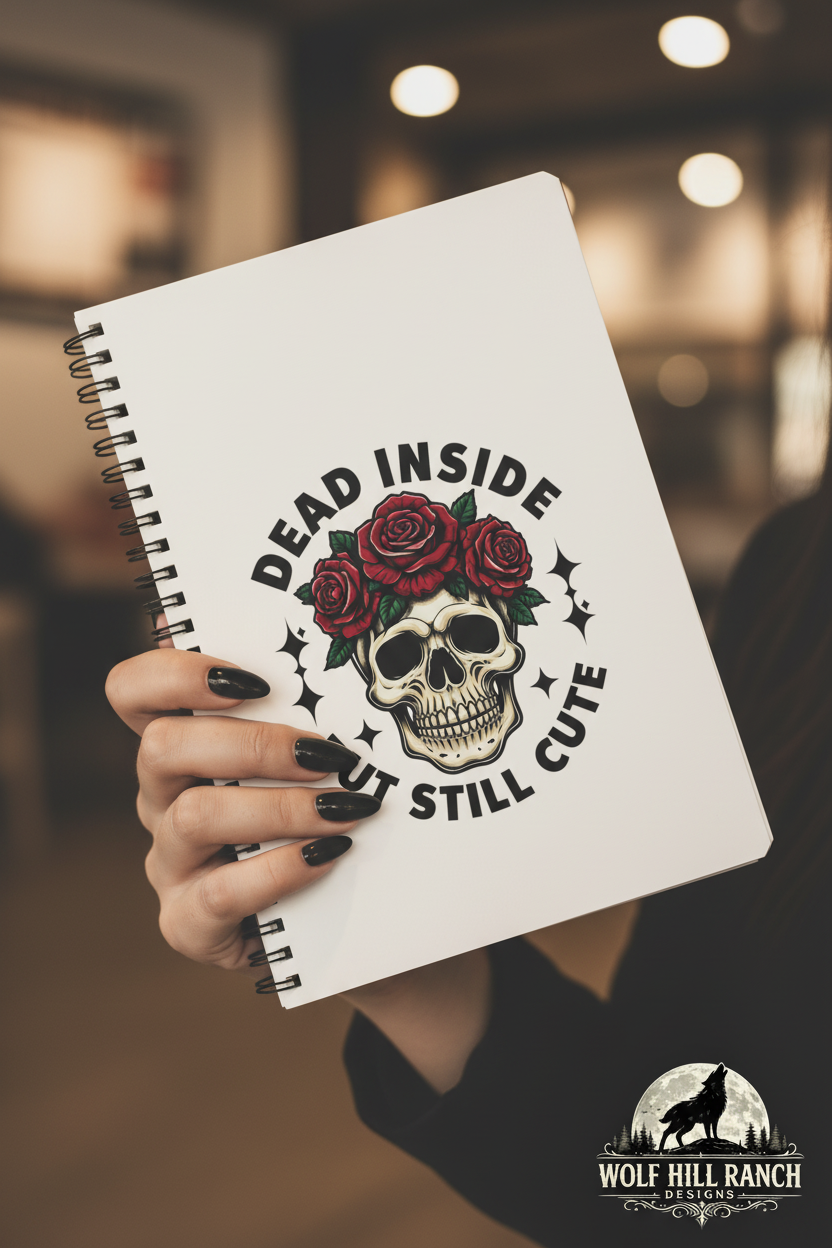 Skull Floral Notebook - Long Black Nails Holding