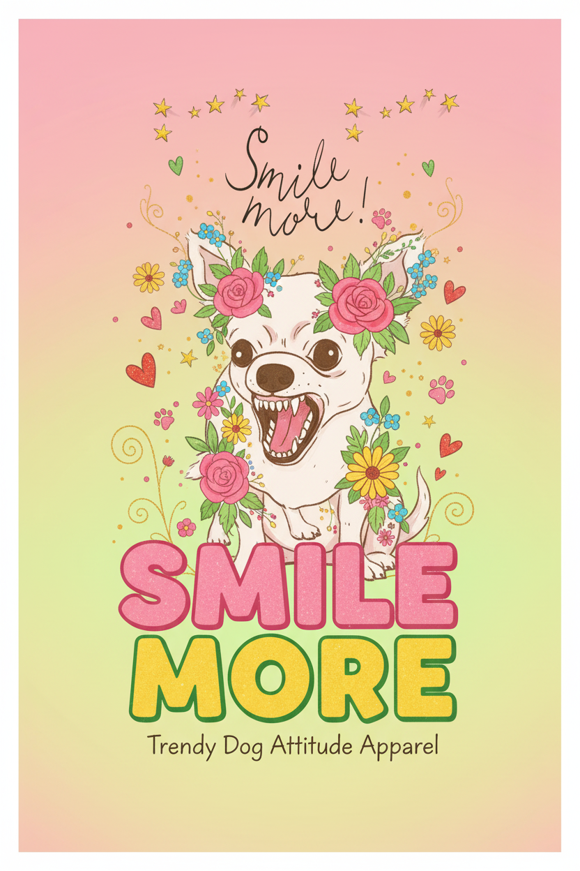 Smile More Chihuahua Floral Poster