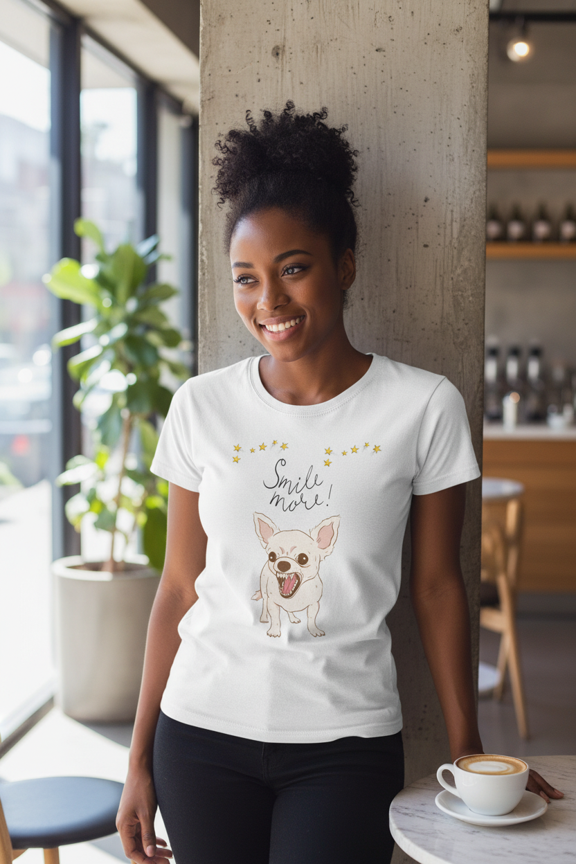 Smile More Chihuahua T-Shirt - Black Girl Mockup