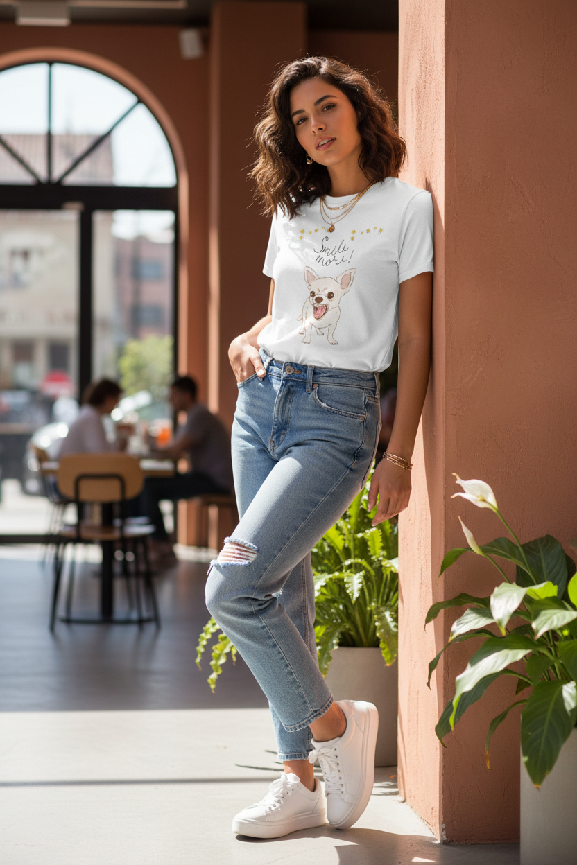 Smile More Chihuahua T-Shirt - Spanish Girl Mockup