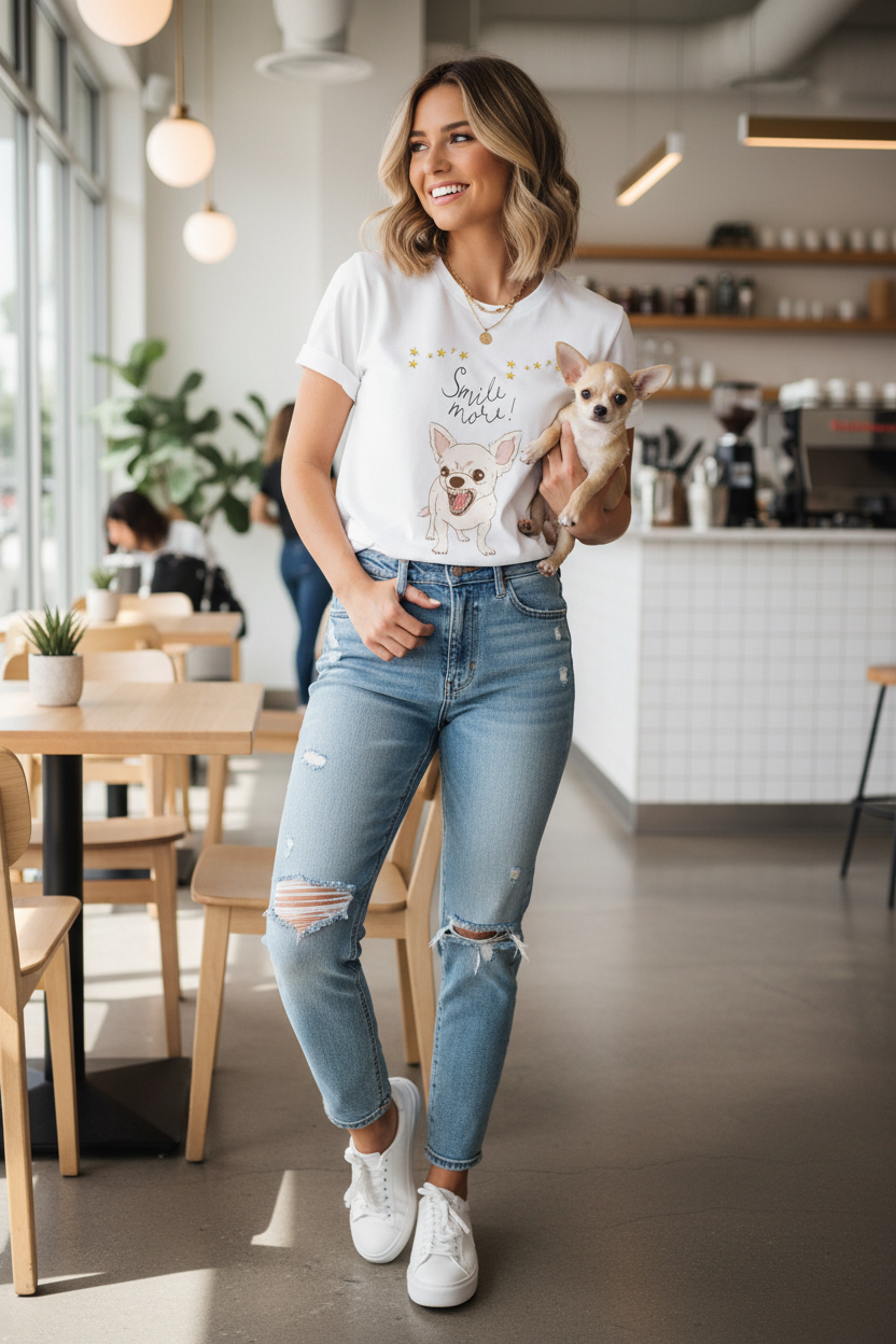 Smile More Chihuahua T-Shirt - Trendy Girl Mockup