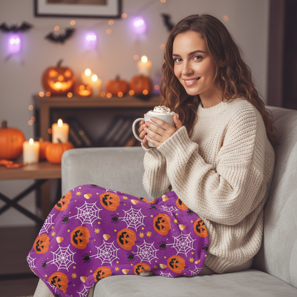 Spooky Web Halloween Blanket Lifestyle Mockup