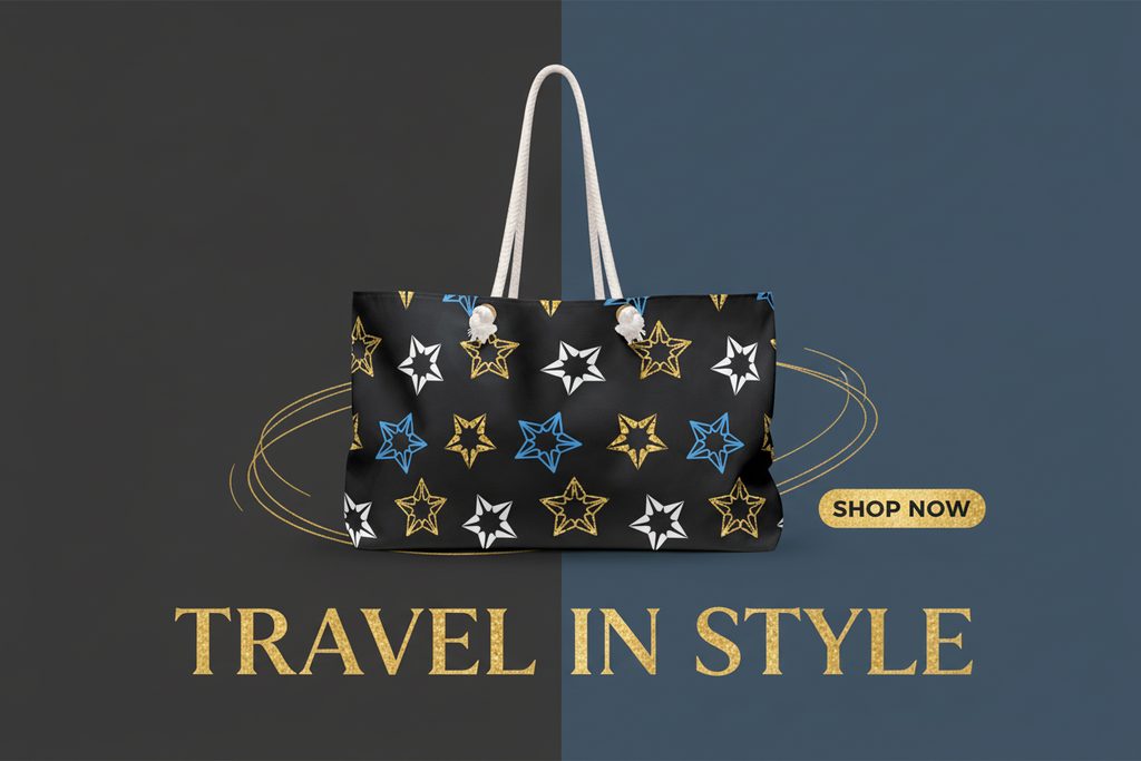 Star Pattern Bag Star Pattern Weekender Bag — Black Gold & Blue Travel Tote | Wolf Hill ...