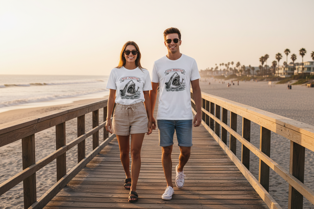 Stay Positive Boardwalk Couple Mockup