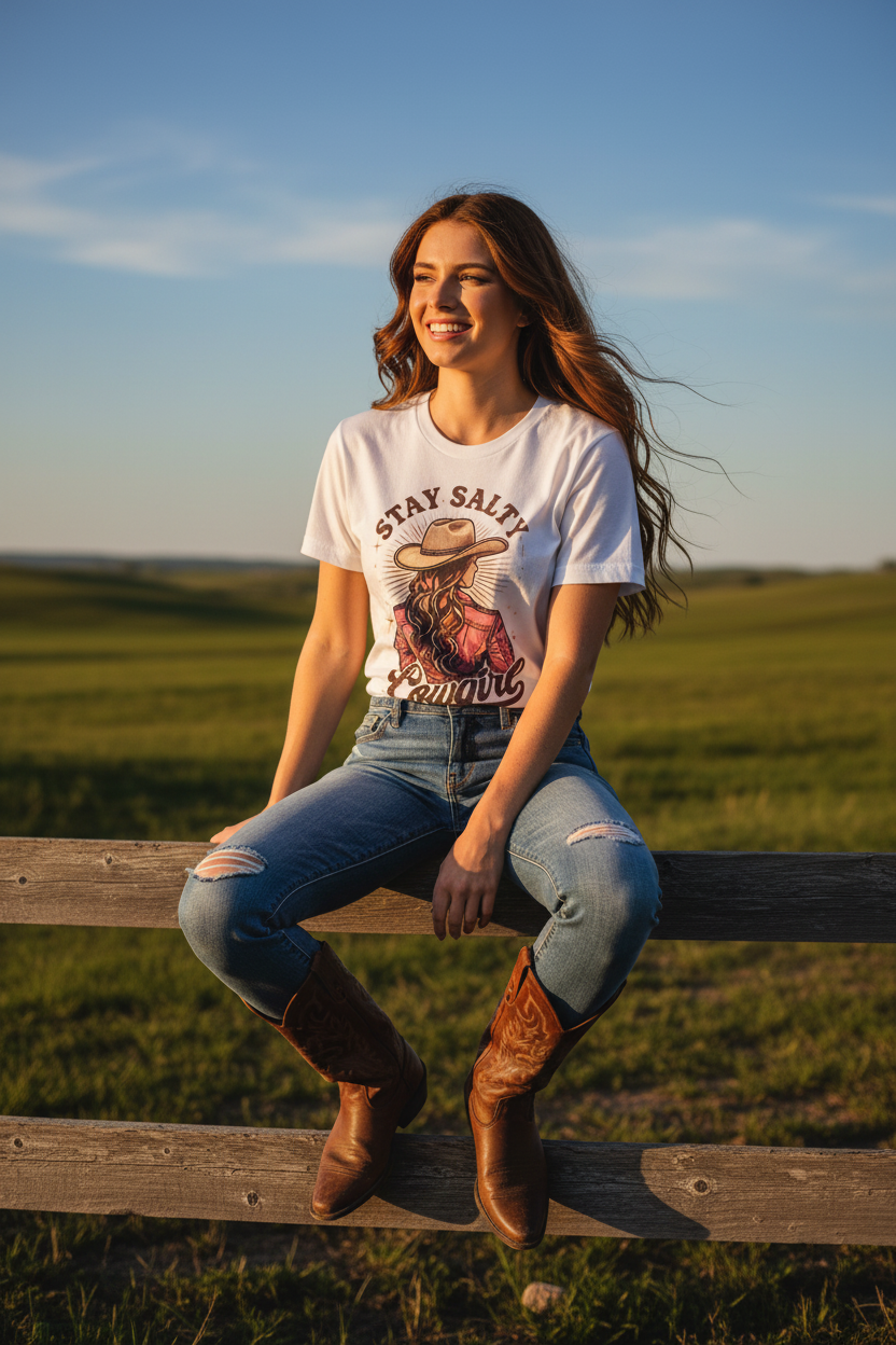 Stay Salty Cowgirl Mockup 2 - Ranch Fence