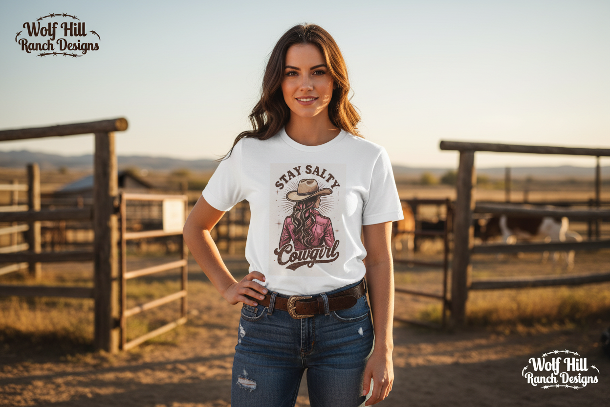 Stay Salty Cowgirl Tee - Banner with Wolf Hill Ranch Designs