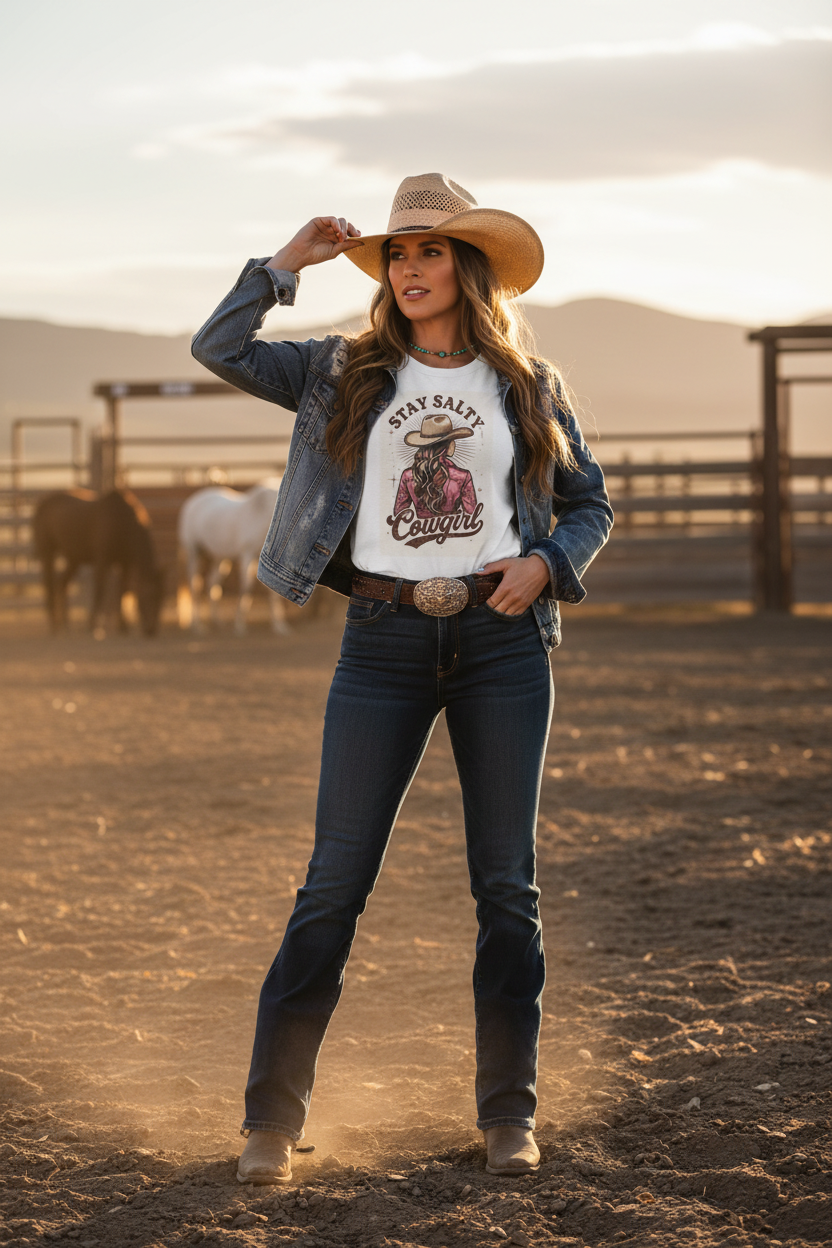 Stay Salty Cowgirl Tee - Mockup