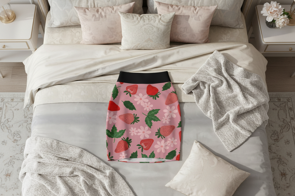 Strawberry Bloom Skirt on Bed
