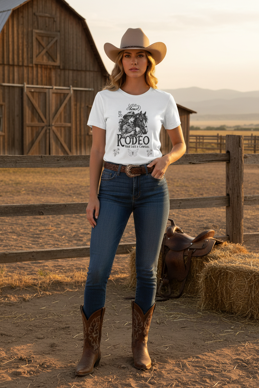 Stylish Cowgirl in Jeans Mockup