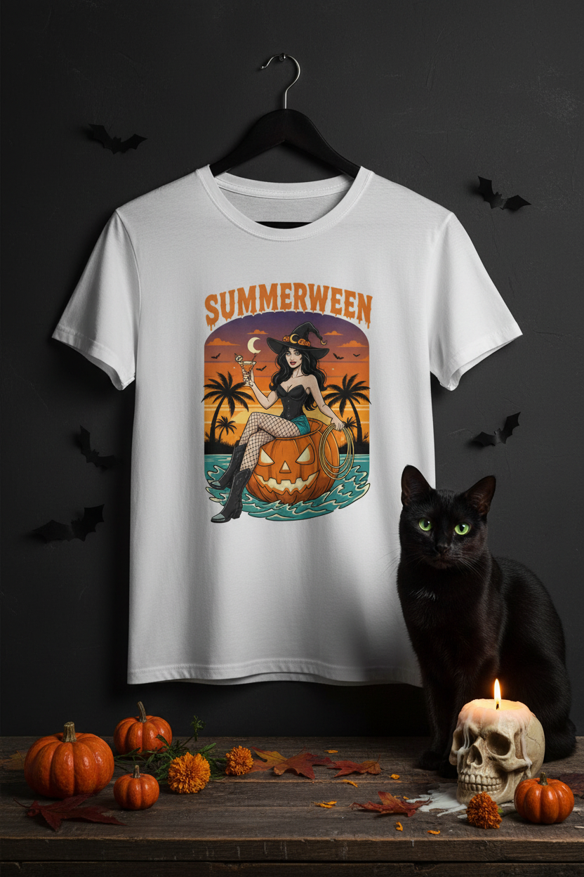 Summerween - Shirt on Hanger with Skull Candle & Black Cat