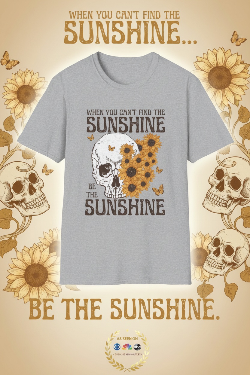 Sunflower Skull Tee — "When You Can't Find the Sunshine" Poster Ad