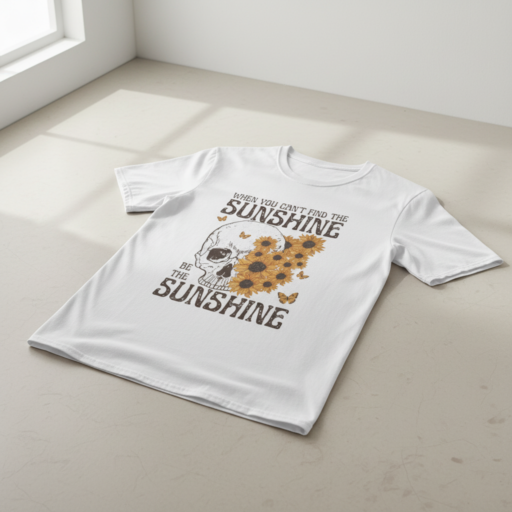 Sunflower Skull Tee — White Mockup