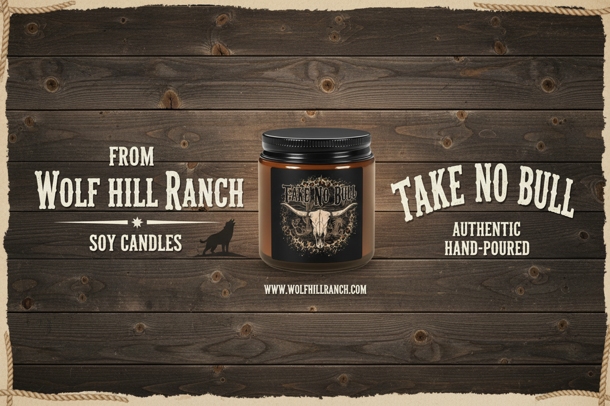 Take No Bull Candle Wolf Hill Ranch Ad